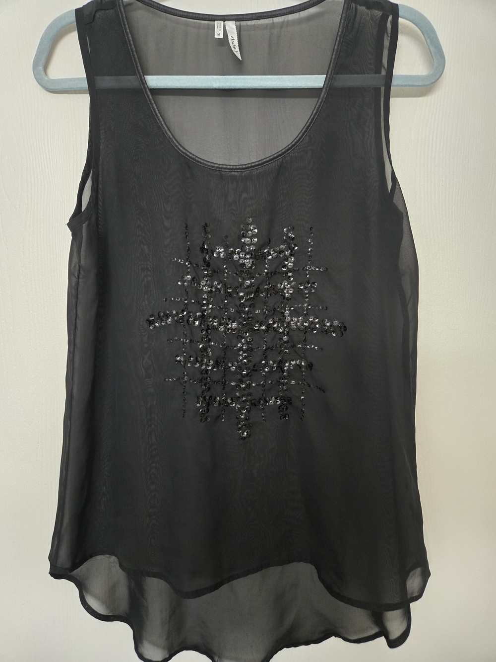 Studio Y Black Beaded Sheer Sleeveless Top